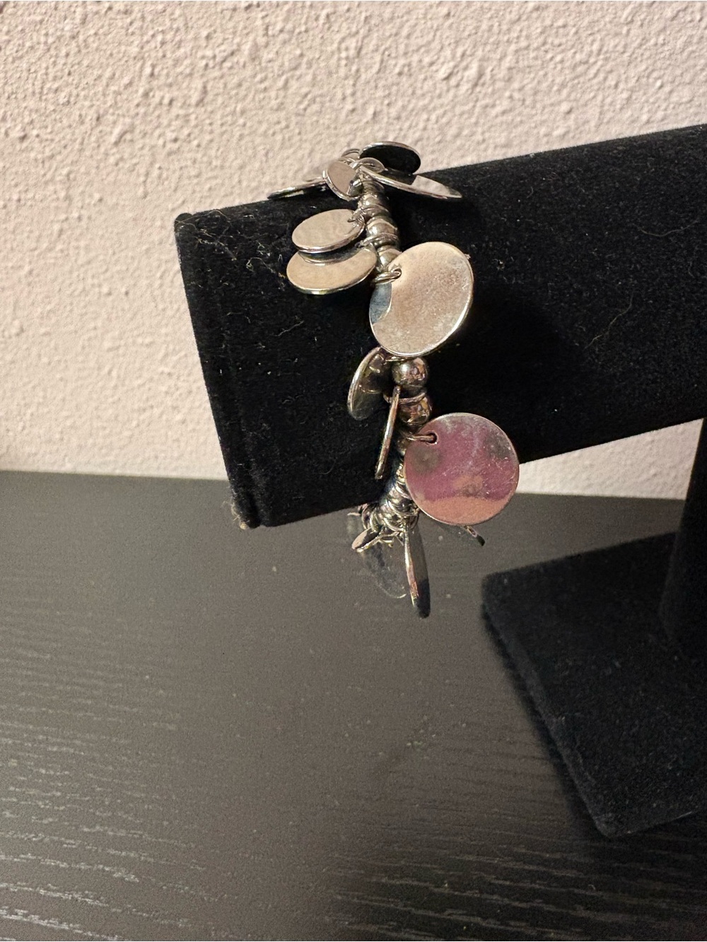 Silver Tone Disc Charm Stretch Bracelet Statement Boho Jewelry